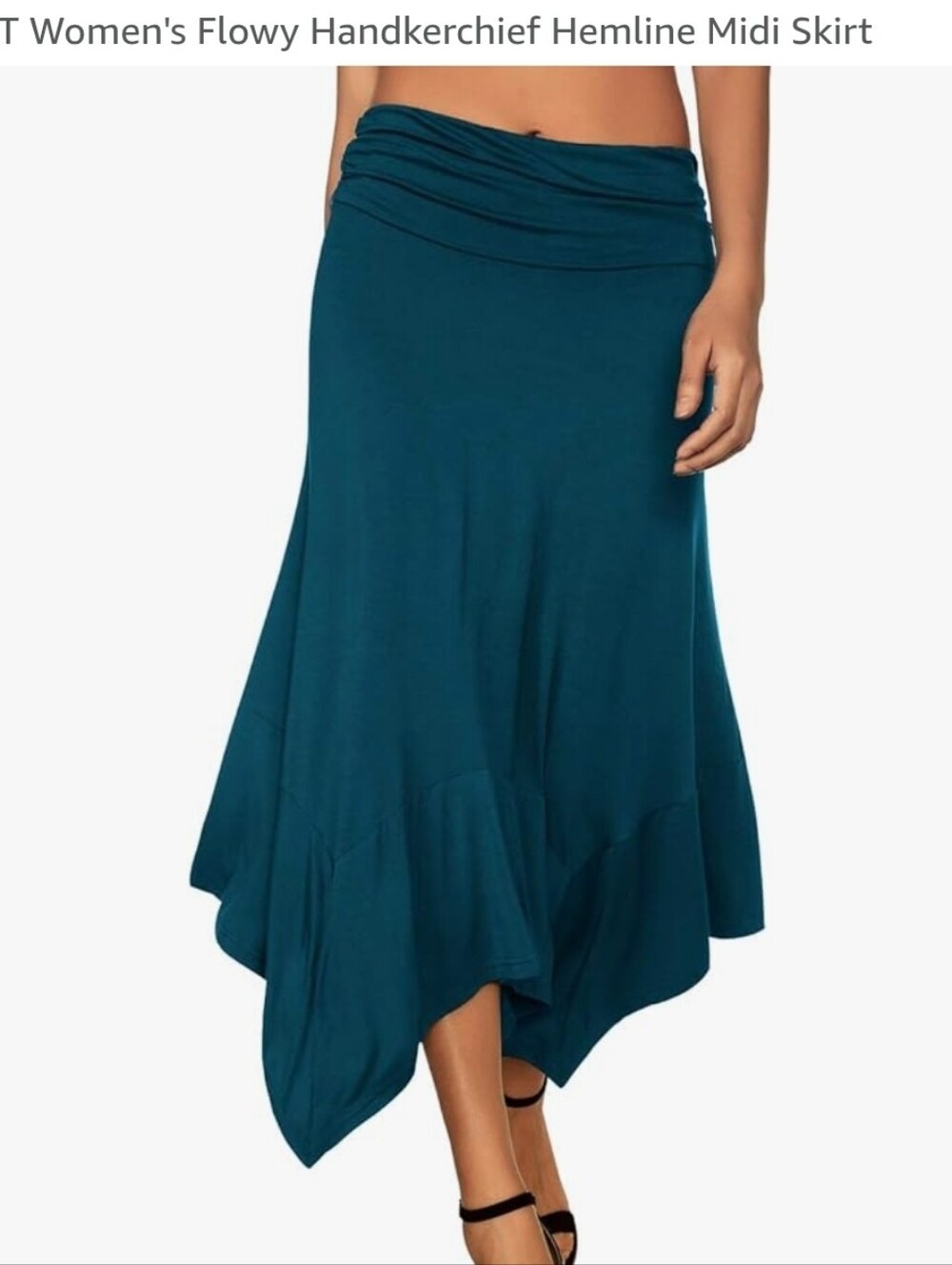 Women's Teal Handkerchief Hem Midi Skirt